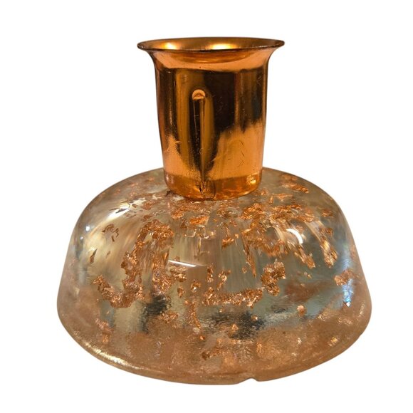 MCM Lucite Acrylic Candleholder Gold Flake Mid Century Candlestick Taper Holder - Picture 7 of 16